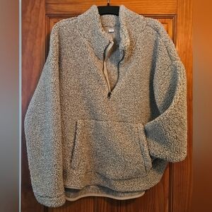 Old Navy Loose Sherpa Furry Quarter-Zip Pullover Sweater XL CREAM TAN Hi Low